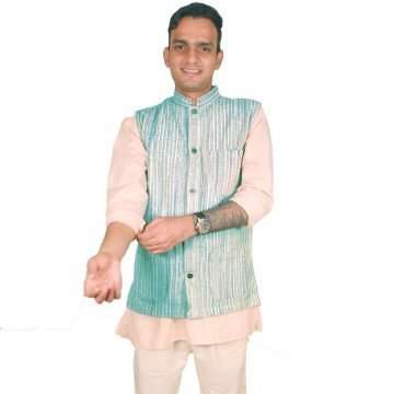 Light Blue Striped Handloom Jacket LBSHJ-01