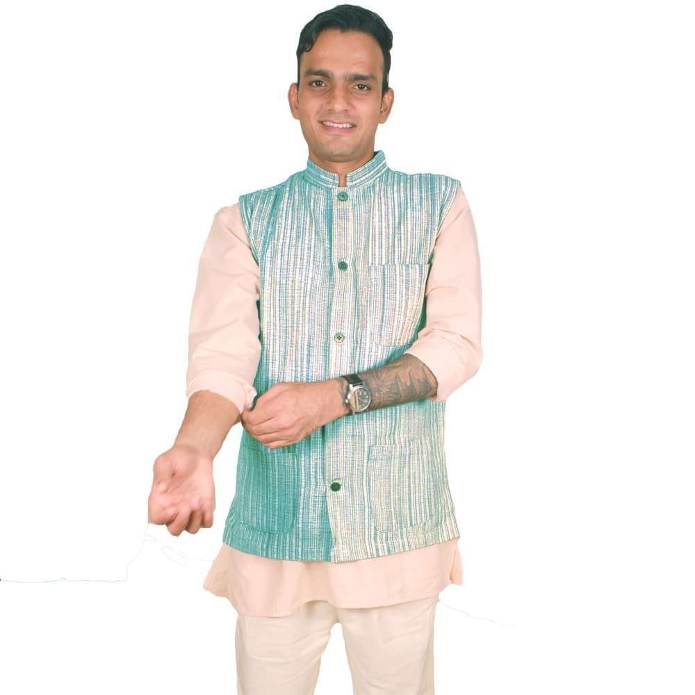 Light Blue Striped Handloom Jacket LBSHJ-01